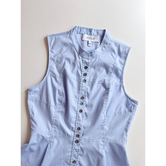 DEREK LAM 10 CROSBY Blue Cotton Sateen Button Up Peplum Shirt Blouse, Size 8 - Picture 7 of 12